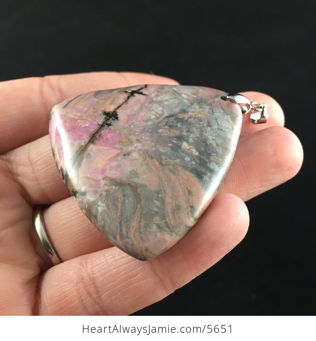 Triangle Shaped Pink Rhodonite Stone Jewelry Pendant - #7vLq3kbGKD0-3