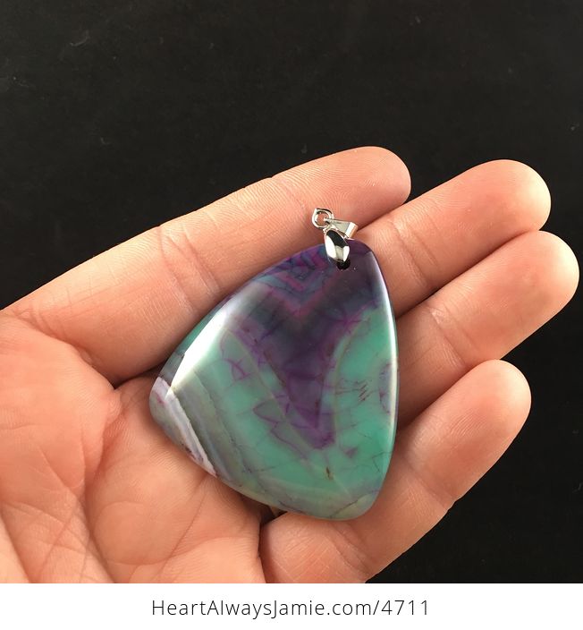 Triangle Shaped Purple and Green Dragon Veins Agate Stone Jewelry Pendant - #HWXP4xGcWOM-3