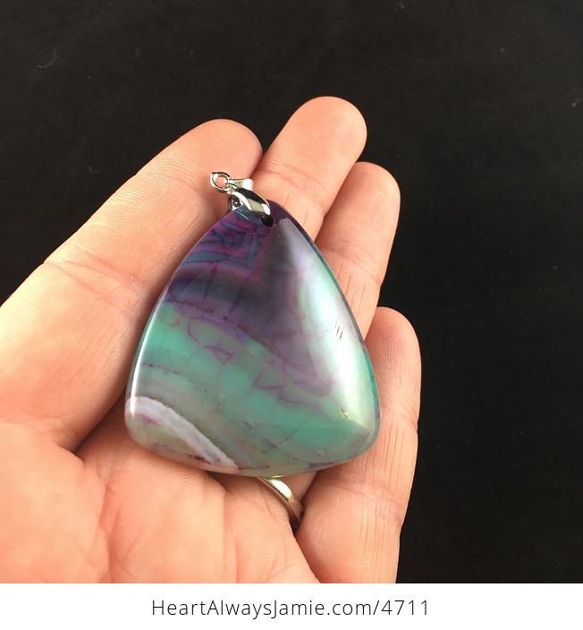 Triangle Shaped Purple and Green Dragon Veins Agate Stone Jewelry Pendant - #HWXP4xGcWOM-2