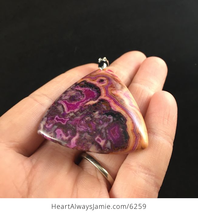 Triangle Shaped Purple and Orange Crazy Lace Agate Stone Jewelry Pendant - #Hqsd5omXKrI-2
