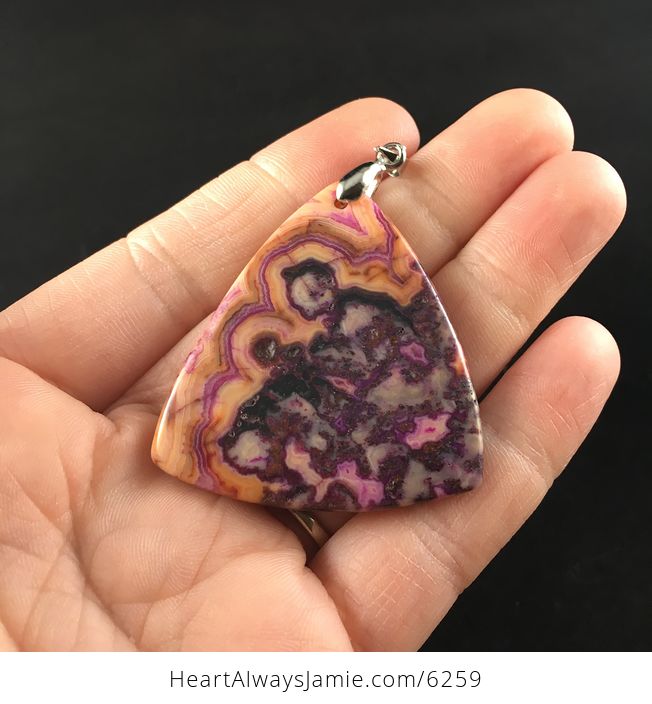 Triangle Shaped Purple and Orange Crazy Lace Agate Stone Jewelry Pendant - #Hqsd5omXKrI-6
