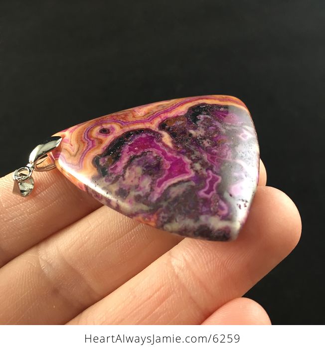 Triangle Shaped Purple and Orange Crazy Lace Agate Stone Jewelry Pendant - #Hqsd5omXKrI-4