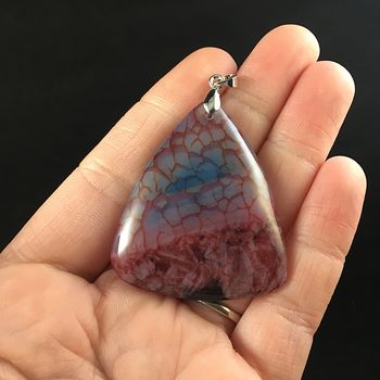 Triangle Shaped Red Dragon Veins Drusy Agate Stone Jewelry Pendant #MtoTMEn0D00