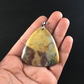 Triangle Shaped Yellow Crazy Lace Agate Stone Jewelry Pendant #mHyRXRMbpew