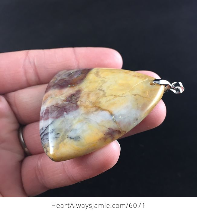 Triangle Shaped Yellow Crazy Lace Agate Stone Jewelry Pendant - #mHyRXRMbpew-3