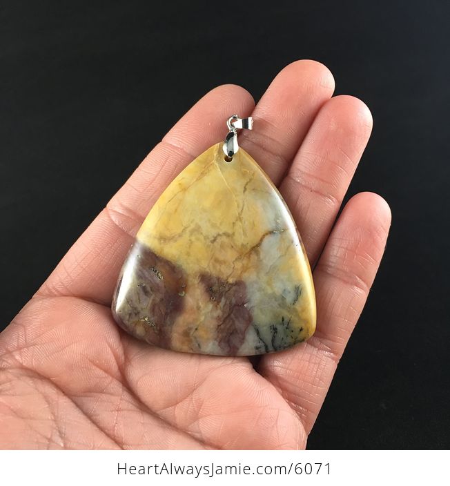 Triangle Shaped Yellow Crazy Lace Agate Stone Jewelry Pendant - #mHyRXRMbpew-1