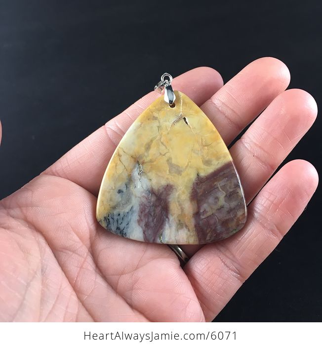 Triangle Shaped Yellow Crazy Lace Agate Stone Jewelry Pendant - #mHyRXRMbpew-6