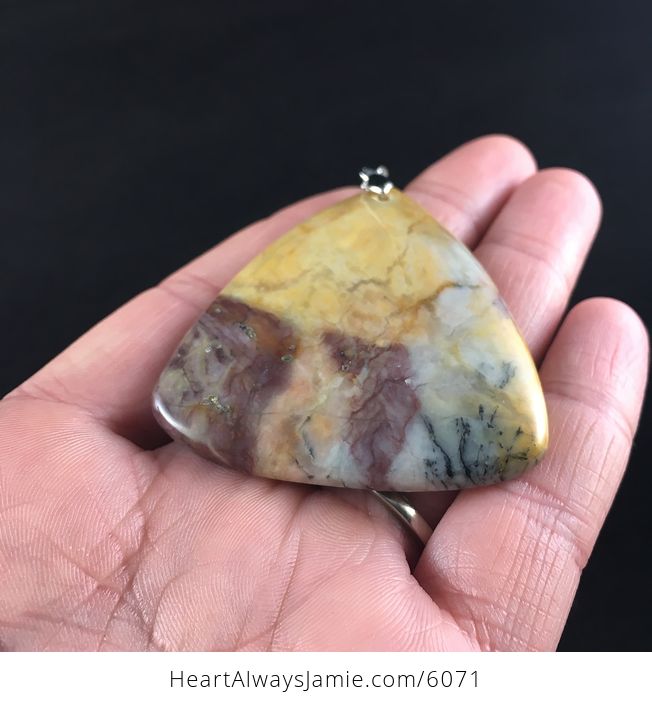 Triangle Shaped Yellow Crazy Lace Agate Stone Jewelry Pendant - #mHyRXRMbpew-2