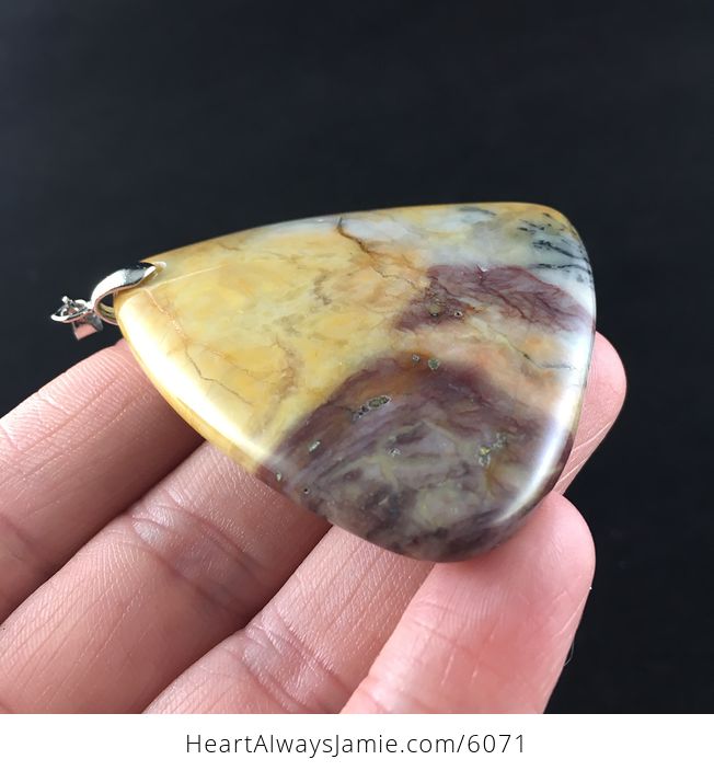 Triangle Shaped Yellow Crazy Lace Agate Stone Jewelry Pendant - #mHyRXRMbpew-4