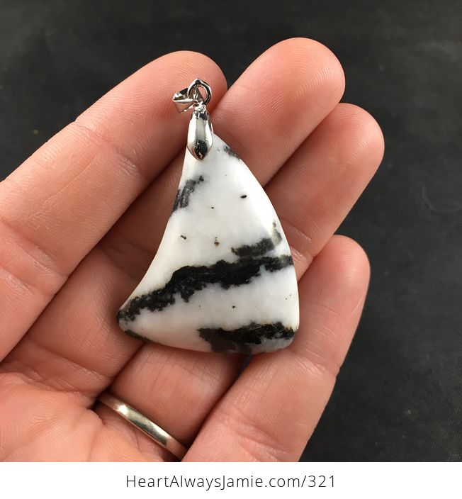 Triangle Tooth Shaped Black and White Zebra Jasper Stone Pendant - #r05ypPjRErc-1