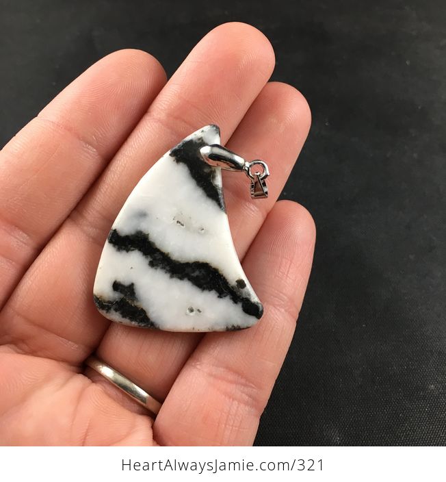 Triangle Tooth Shaped Black and White Zebra Jasper Stone Pendant Necklace - #r05ypPjRErc-2