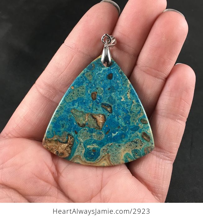 Triangular 34islands and Sea34 Tan Brown and Blue Choi Finches Malachite Stone Pendant Necklace - #d20b6SiF1xo-2