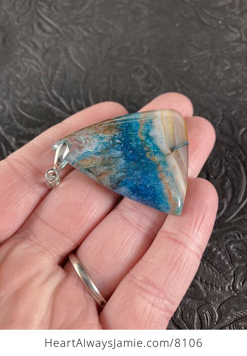 Triangular Blue and Brown Druzy Stone Jewelry Agate Pendant - #ZwR4aYKvGnM-4