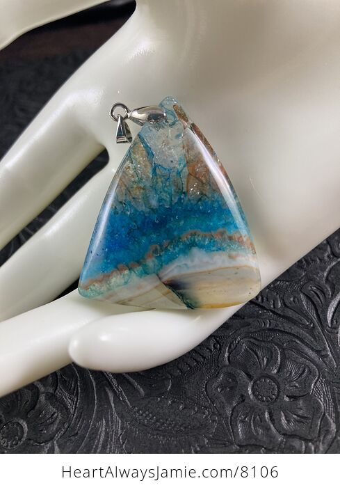 Triangular Blue and Brown Druzy Stone Jewelry Agate Pendant - #ZwR4aYKvGnM-6