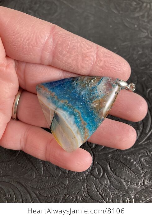 Triangular Blue and Brown Druzy Stone Jewelry Agate Pendant - #ZwR4aYKvGnM-3