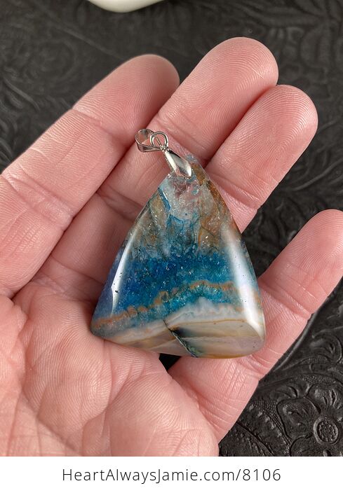 Triangular Blue and Brown Druzy Stone Jewelry Agate Pendant - #ZwR4aYKvGnM-2