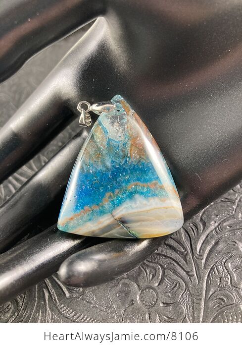 Triangular Blue and Brown Druzy Stone Jewelry Agate Pendant - #ZwR4aYKvGnM-7