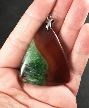 Triangular Brown and Green Druzy Agate Stone Pendant #kvI48is91z0