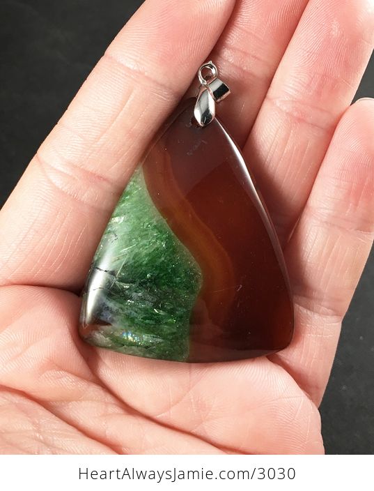 Triangular Brown and Green Druzy Agate Stone Pendant - #kvI48is91z0-1