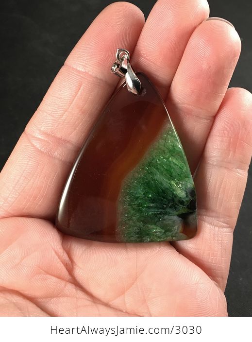 Triangular Brown and Green Druzy Agate Stone Pendant Necklace - #kvI48is91z0-2