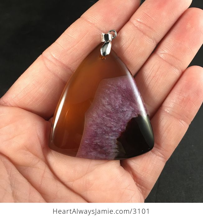 Triangular Brown and Purple Druzy Stone Pendant - #iLG2HkidjPw-1