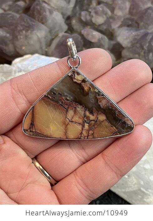 Triangular Butterfly Wing Brecciated Jasper Stone Crystal Jewelry Pendant - #LCV2ynzylVs-1
