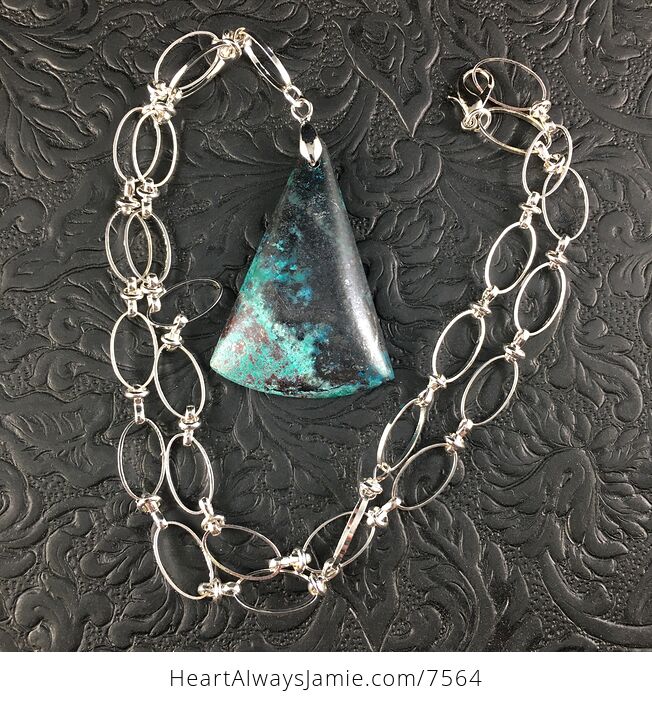 Triangular Chrysocolla Stone Jewelry Pendant Necklace with Oval Link Chain - #lJi1Xww1UJg-4