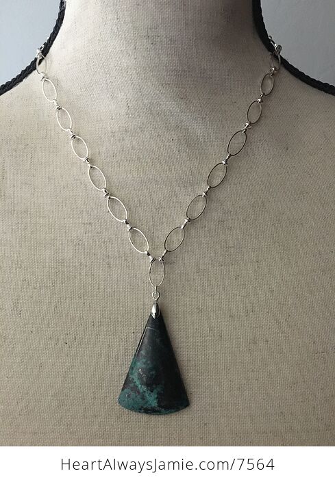 Triangular Chrysocolla Stone Jewelry Pendant Necklace with Oval Link Chain - #lJi1Xww1UJg-1