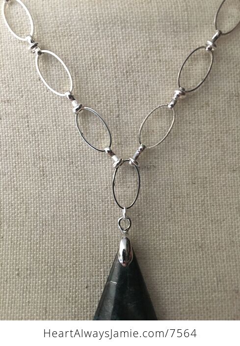 Triangular Chrysocolla Stone Jewelry Pendant Necklace with Oval Link Chain - #lJi1Xww1UJg-2