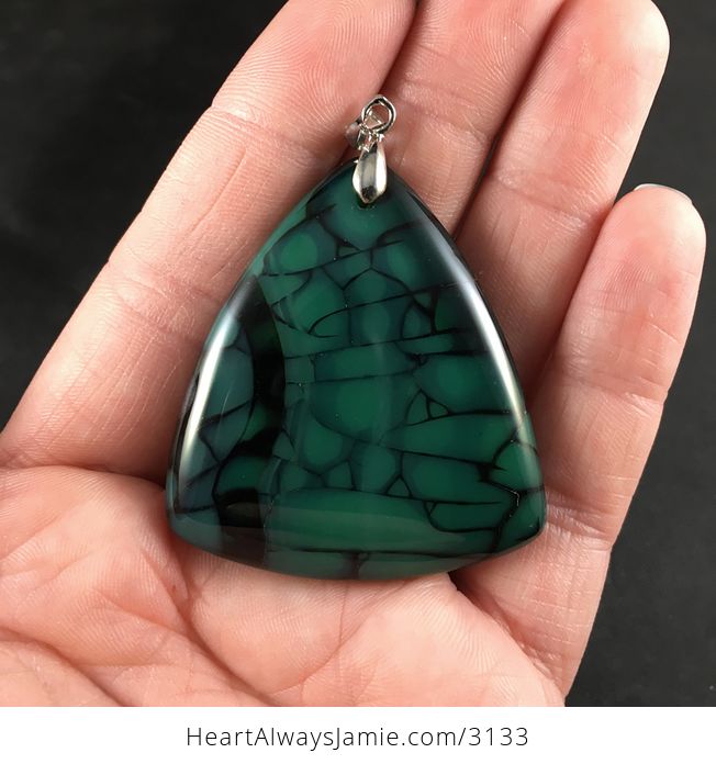 Triangular Green and Black Dragon Veins Stone Pendant - #jxnXEsEB8qM-1