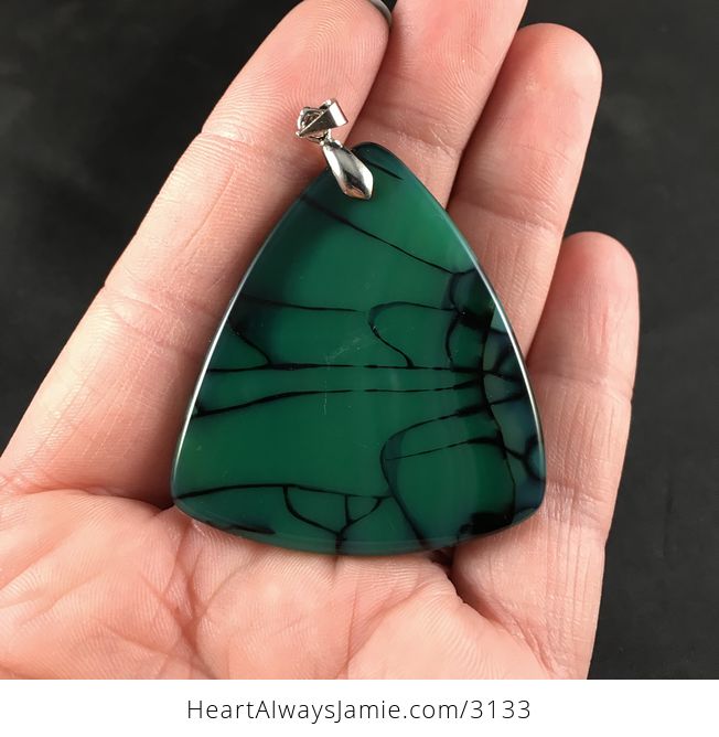 Triangular Green and Black Dragon Veins Stone Pendant Necklace - #jxnXEsEB8qM-2