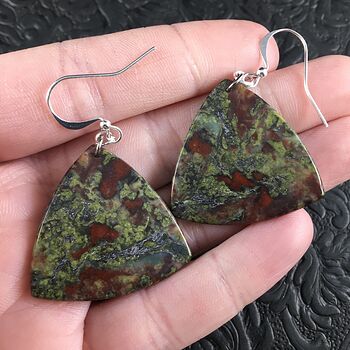 Triangular Green and Red African Bloodstone Jewelry Earrings #FCXIdd4lnsk
