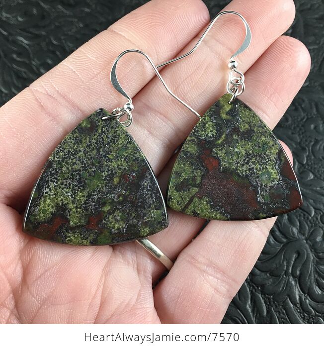 Triangular Green and Red African Bloodstone Jewelry Earrings - #Cg1Dy9GWo8M-2