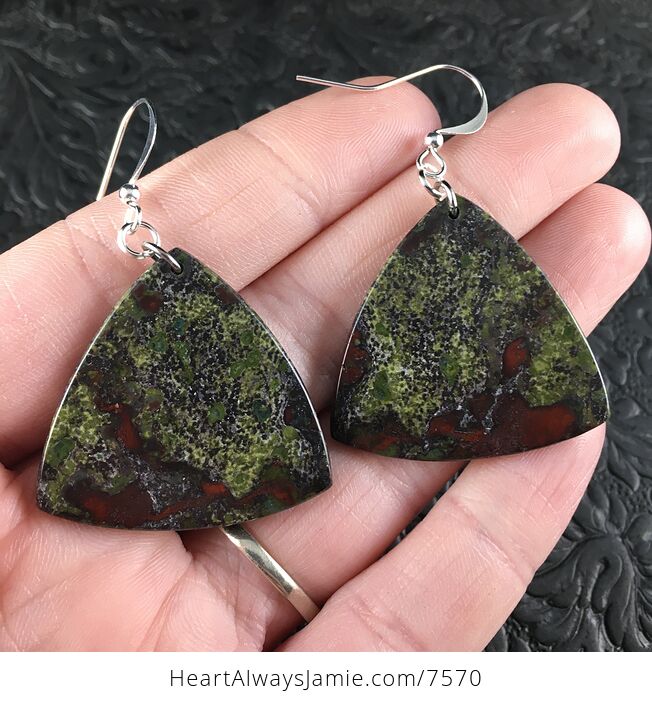 Triangular Green and Red African Bloodstone Jewelry Earrings - #Cg1Dy9GWo8M-1