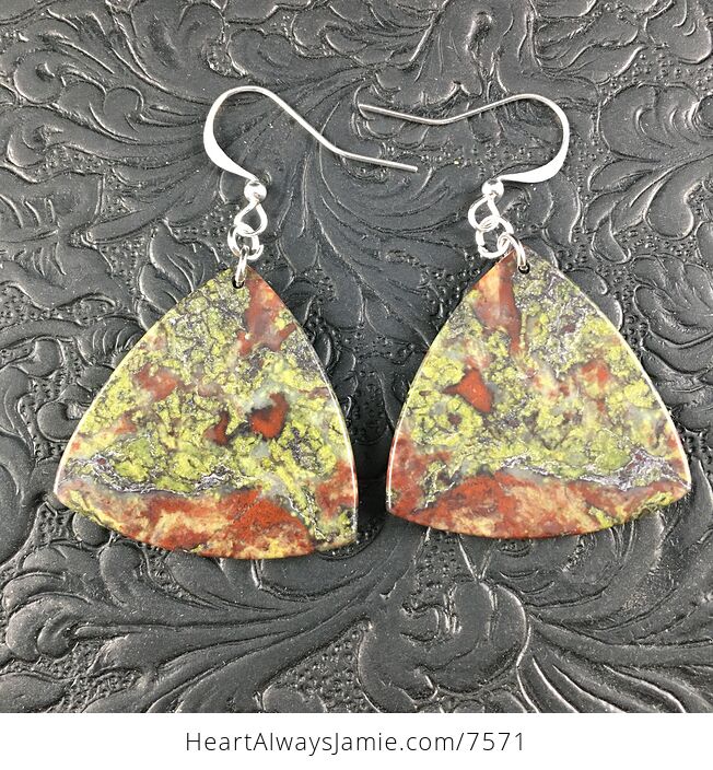 Triangular Green and Red African Bloodstone Jewelry Earrings - #FCXIdd4lnsk-4