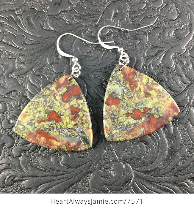 Triangular Green and Red African Bloodstone Jewelry Earrings - #FCXIdd4lnsk-3