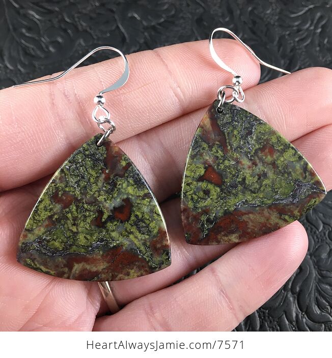 Triangular Green and Red African Bloodstone Jewelry Earrings - #FCXIdd4lnsk-2