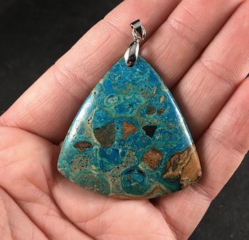 Triangular Islands and Sea Tan Brown and Blue Choi Finches Stone Pendant #d20b6SiF1xo