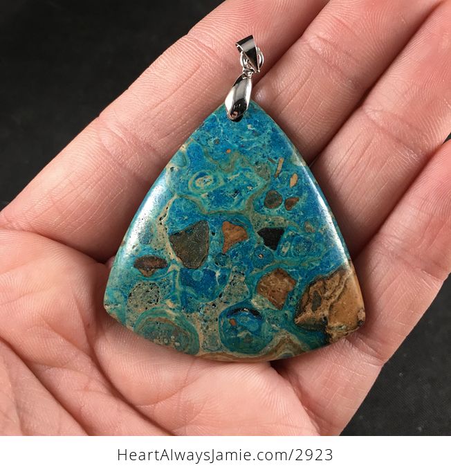 Triangular Islands and Sea Tan Brown and Blue Choi Finches Stone Pendant - #d20b6SiF1xo-1