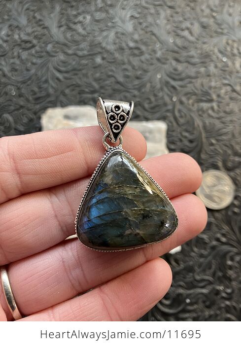 Triangular Labradorite Crystal Stone Jewelry Pendant - #Hv7ebFm2WXA-2
