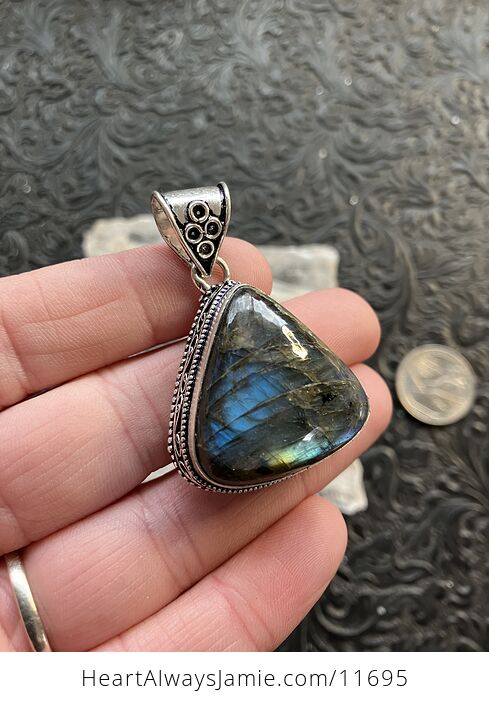 Triangular Labradorite Crystal Stone Jewelry Pendant - #Hv7ebFm2WXA-3