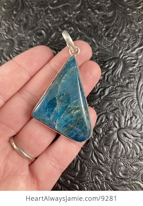 Triangular Natural Blue Apatite Crystal Stone Jewelry Pendant - #8QEUkLikzyc-1