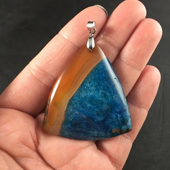 Triangular Orange and Blue Druzy Stone Pendant Necklace #GTjTseVlGgQ