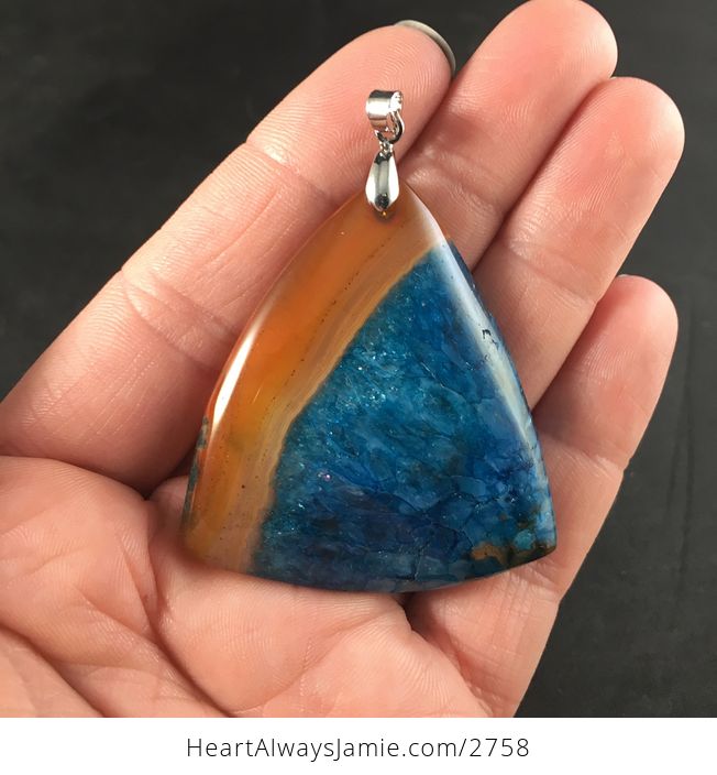 Triangular Orange and Blue Druzy Stone Pendant Necklace - #GTjTseVlGgQ-1