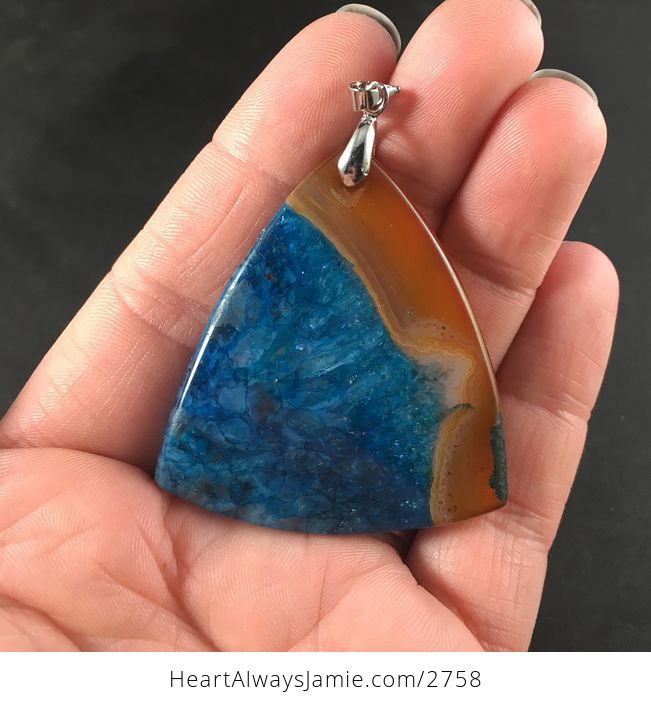 Triangular Orange and Blue Druzy Stone Pendant Necklace - #GTjTseVlGgQ-2