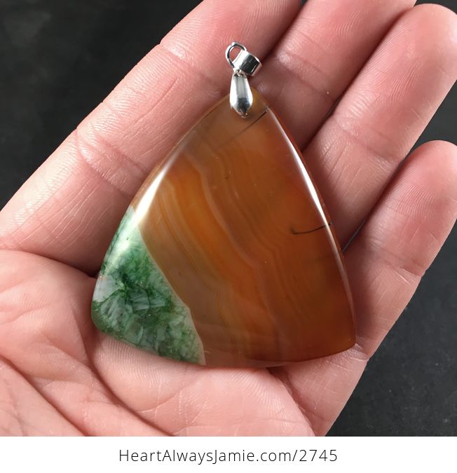 Triangular Orange and Green Druzy Agate Stone Pendant - #eMYJVnRzKNI-1