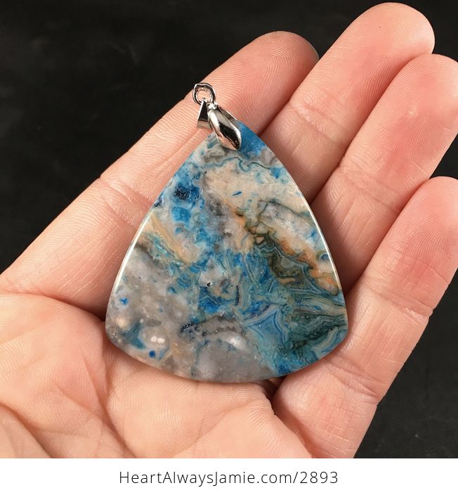 Triangular Orange Gray and Blue Crazy Lace Agate Pendant Necklace - #0COZ36lgyqA-2