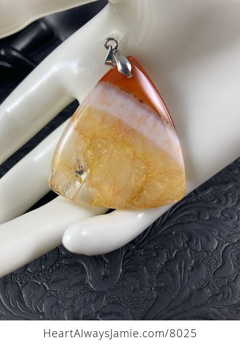 Triangular Orange White and Yellow Dendritic Druzy Stone Jewelry Agate Pendant - #A5K1WjwhNa0-7