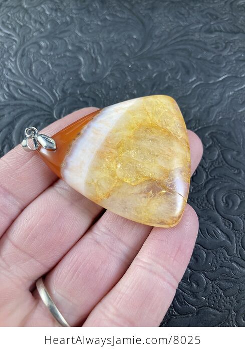 Triangular Orange White and Yellow Dendritic Druzy Stone Jewelry Agate Pendant - #A5K1WjwhNa0-4