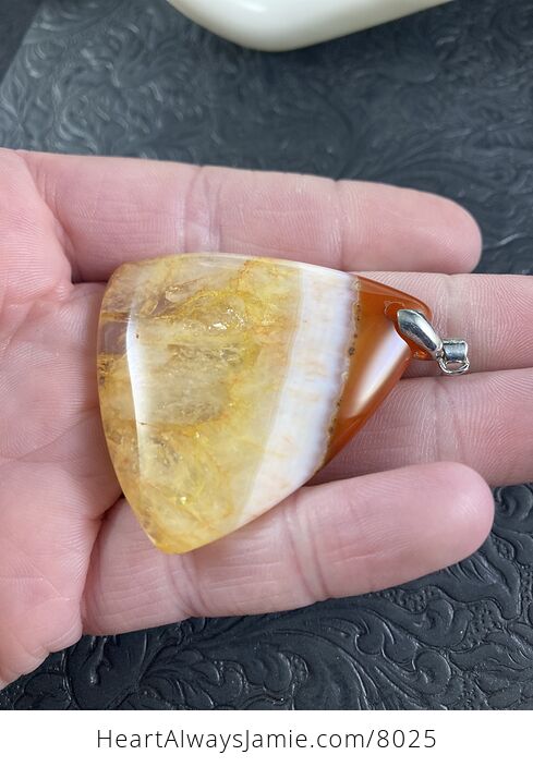 Triangular Orange White and Yellow Dendritic Druzy Stone Jewelry Agate Pendant - #A5K1WjwhNa0-3